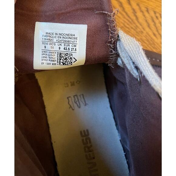 Vintage Brown Cognac Leather Converse Chuck High Top Sneakers Mens 9 - Picture 10 of 10